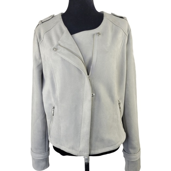 White House Black Market Ultra Suede Moto Jacket in Mercury gray size XL - Picture 1 of 15